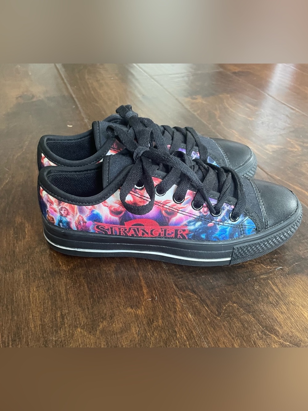 Stranger Things Themed Kids Black Low Top Athletic Sneakers with Graphics